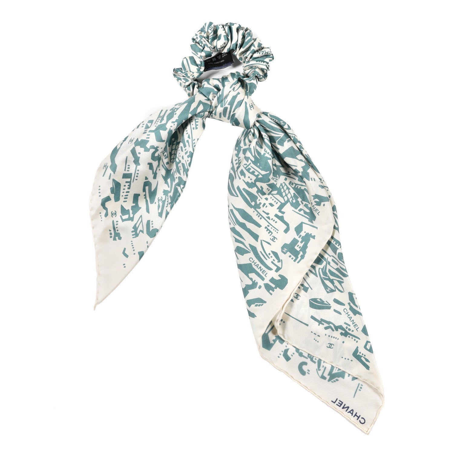 Chanel Silk CC Twilly Hair Tie Green Ecru 1 of 3