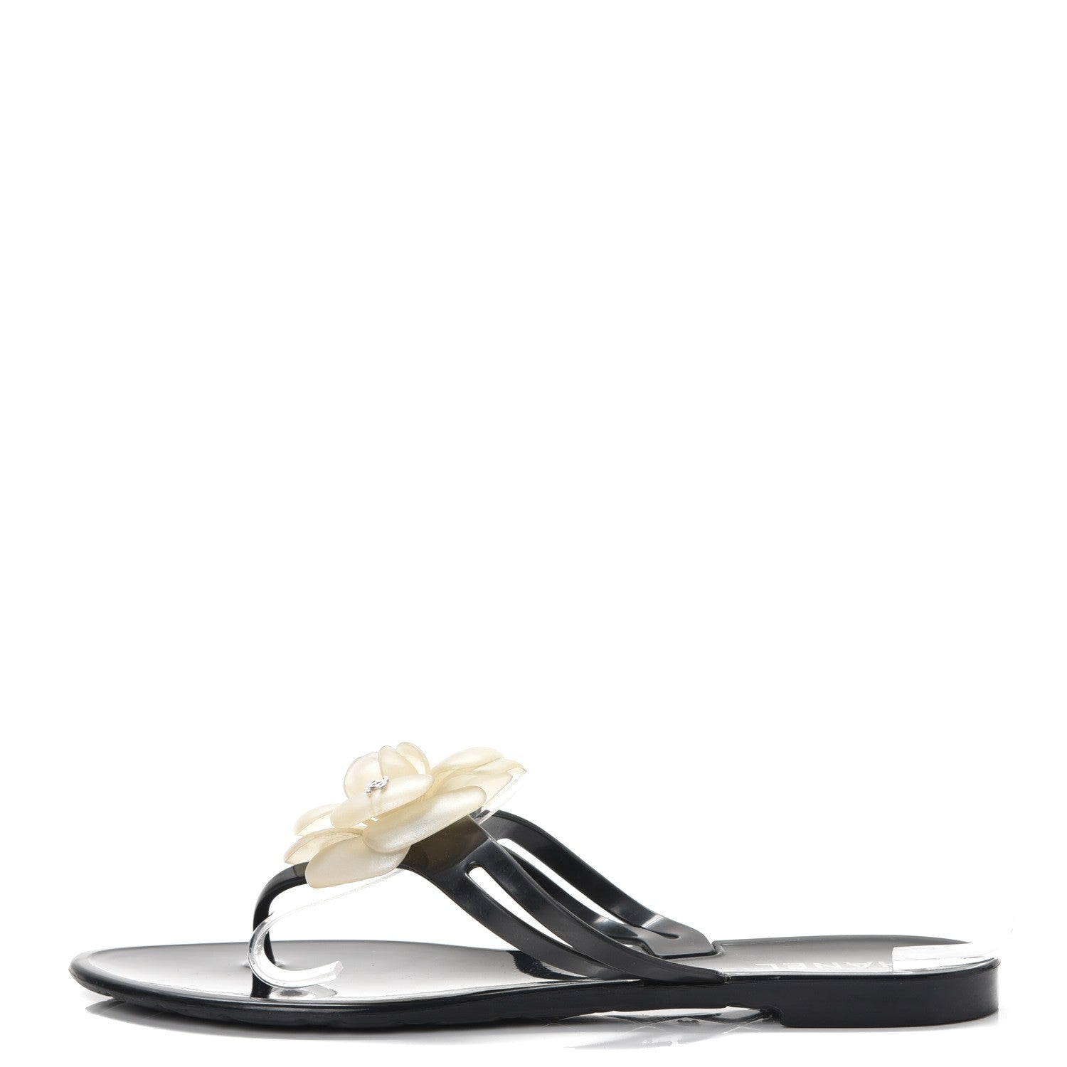 Chanel Jelly Camellia Thong Sandals 39 Black Ivory 1 of 9