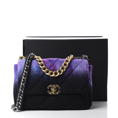 Chanel Wool Tweed Quilted Large 19 Flap Purple Black Blue 11 of 11