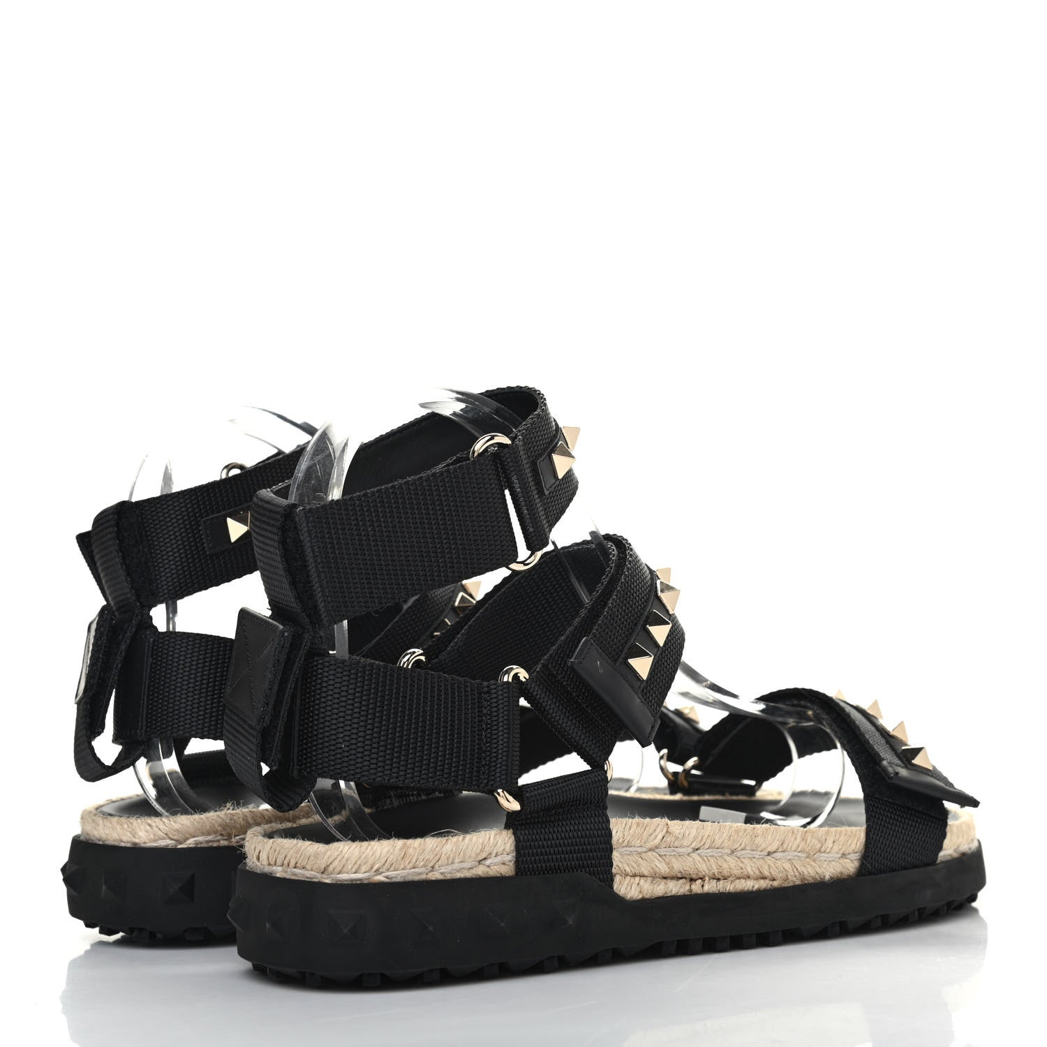 Valentino Garavani Nylon Rockstud Velcro Espadrille Sandals 38 Black 3 of 4