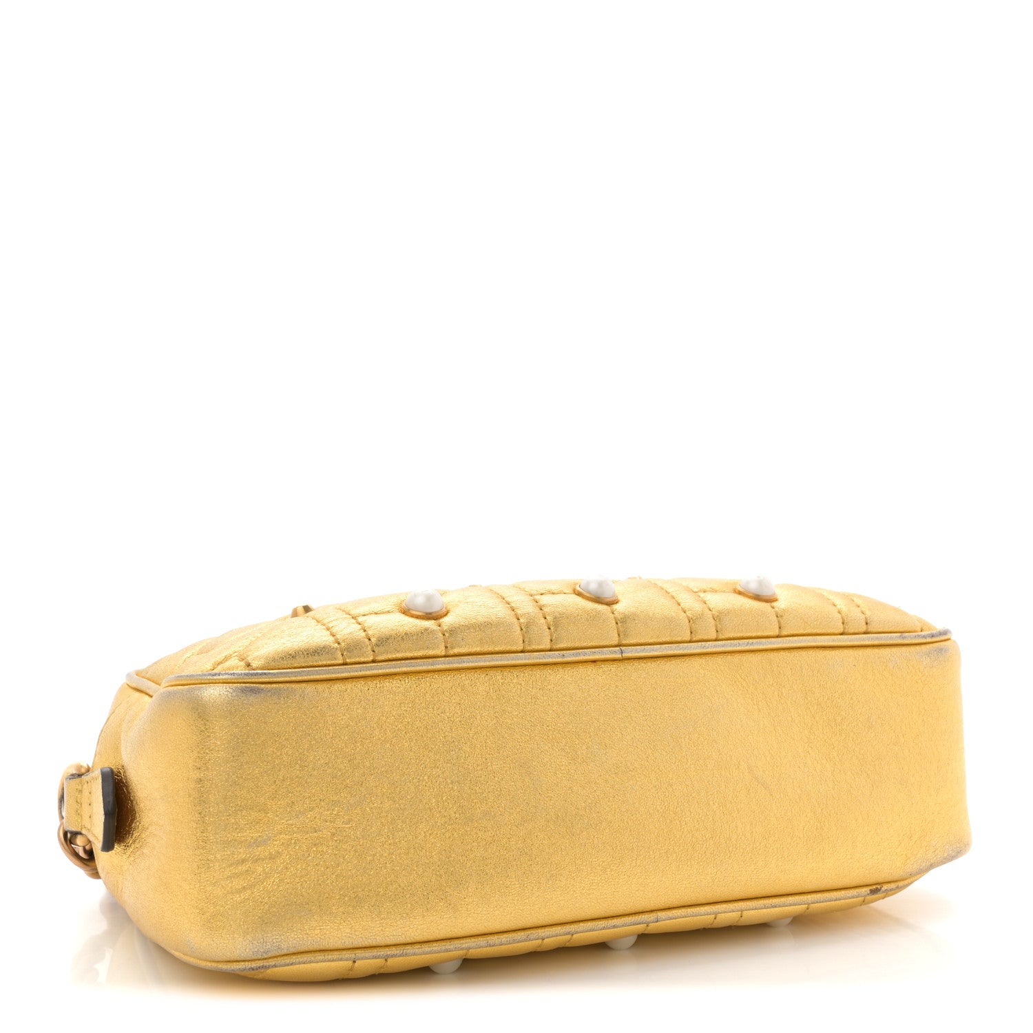 Gucci Metallic Calfskin Matelasse Studded Small Pearly GG Marmont Chain Shoulder Bag Gold 4 of 13