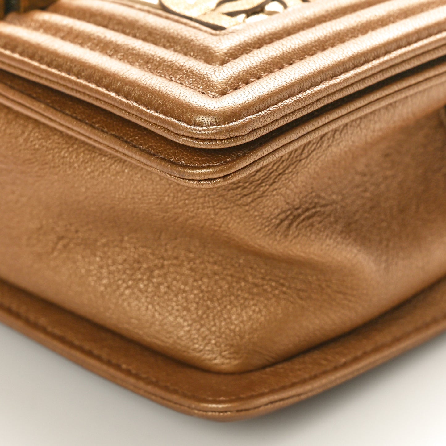 Metallic Lambskin Small Golden CC Boy Flap Dark Gold