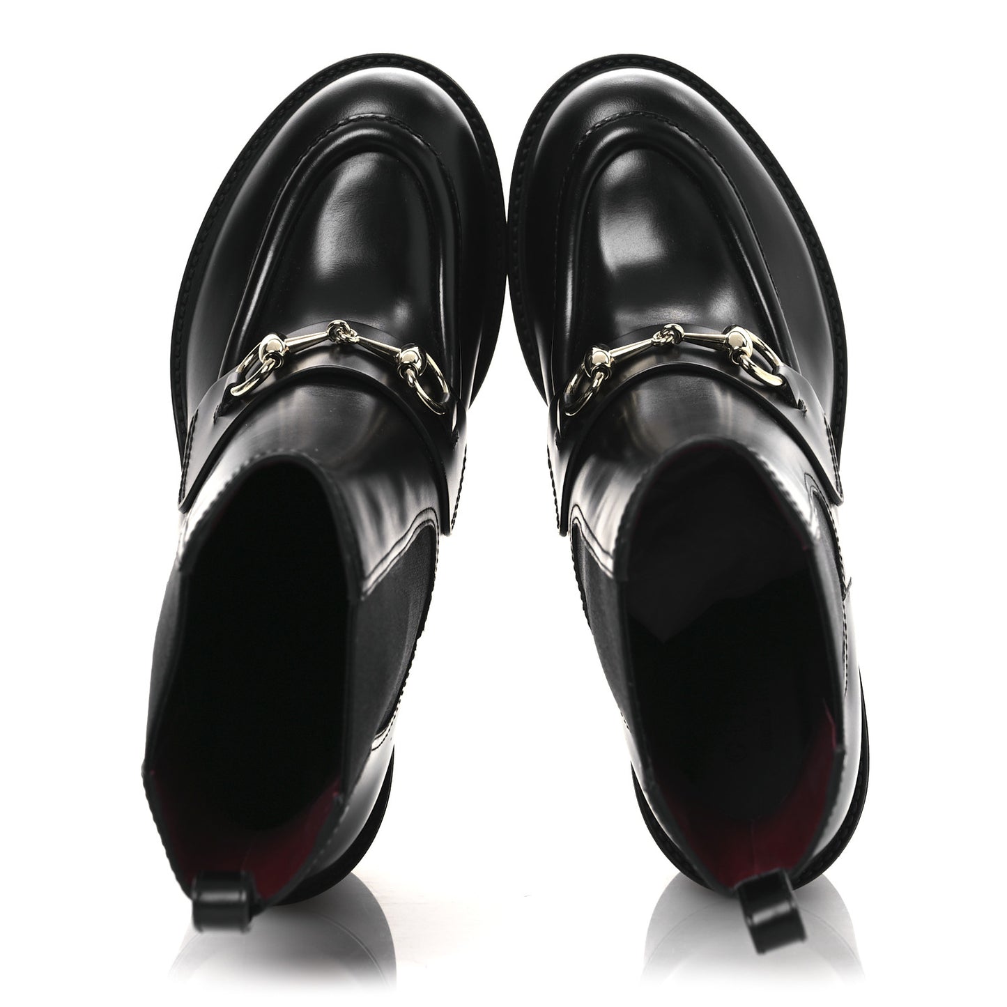 Calfskin Horsebit Double Stretch Rib Womens Ankle Boots 38.5 Black