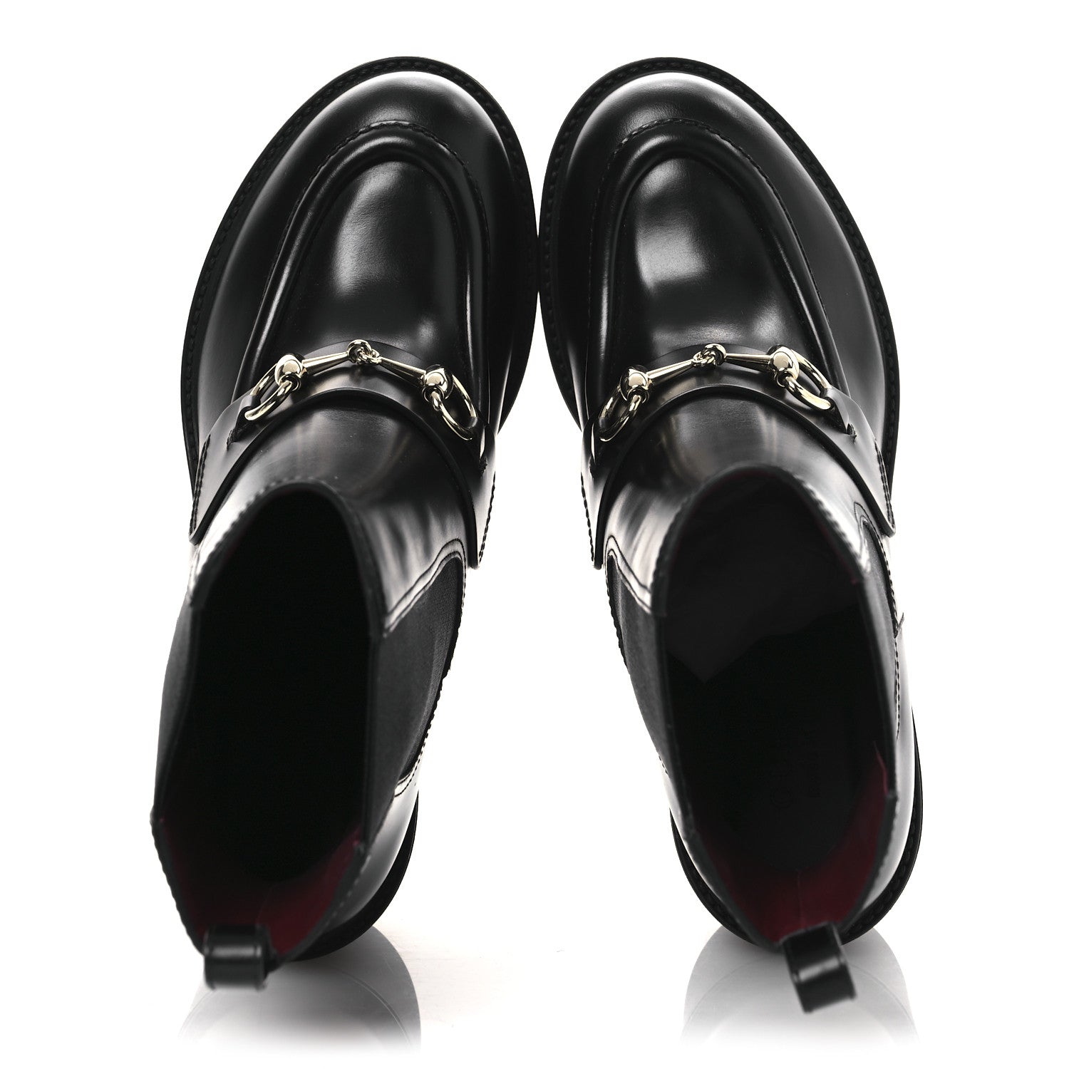 Gucci Calfskin Horsebit Double Stretch Rib Womens Ankle Boots 38.5 Black 2 of 11