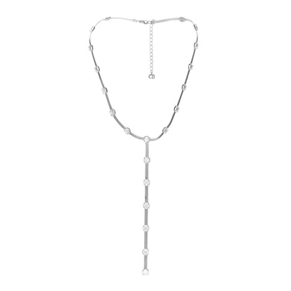 Christian Dior Metal Crystal Drop Necklace Silver 3 of 4