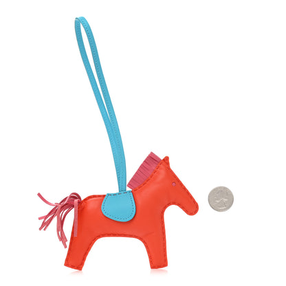Hermes Milo Lambskin Grigri Rodeo Horse Bag Charm MM Orange Poppy Rose Azalee Bleu Azteque 2 of 4