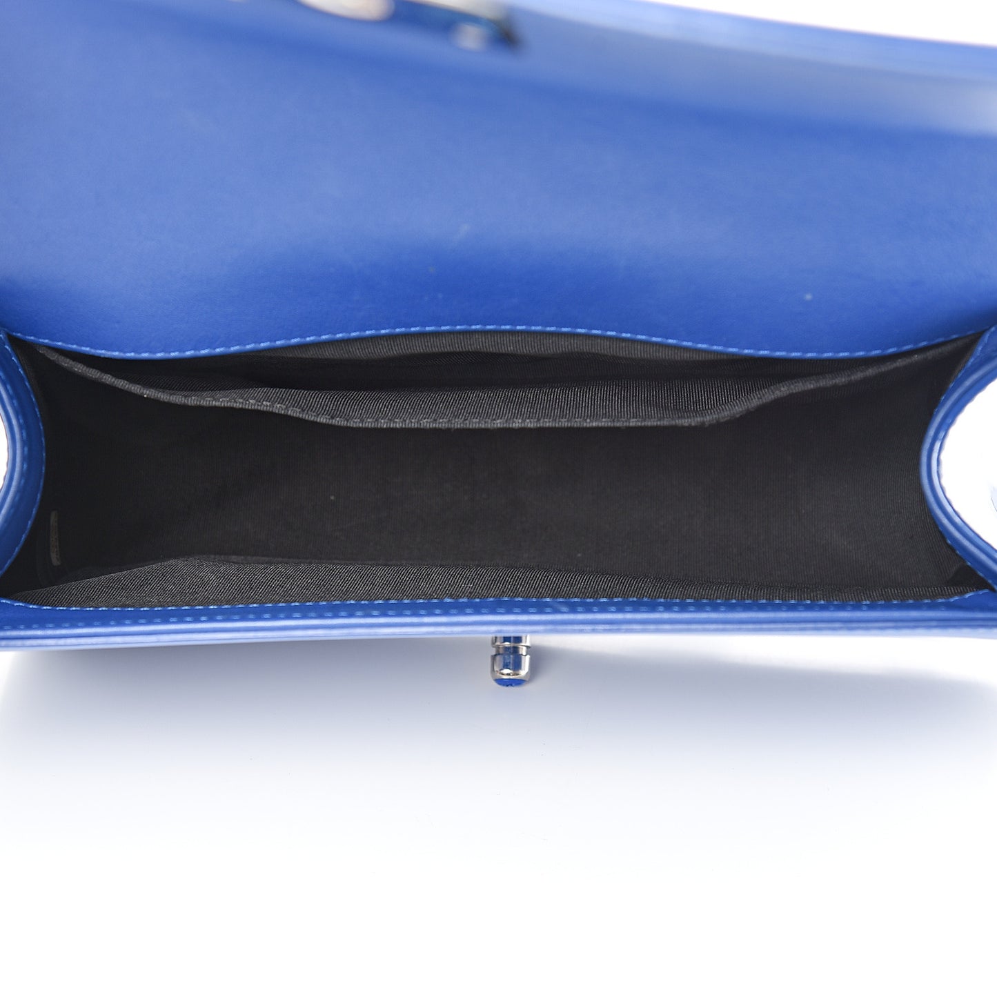Patent Calfskin Quilted Medium Plexiglass Boy Flap Blue