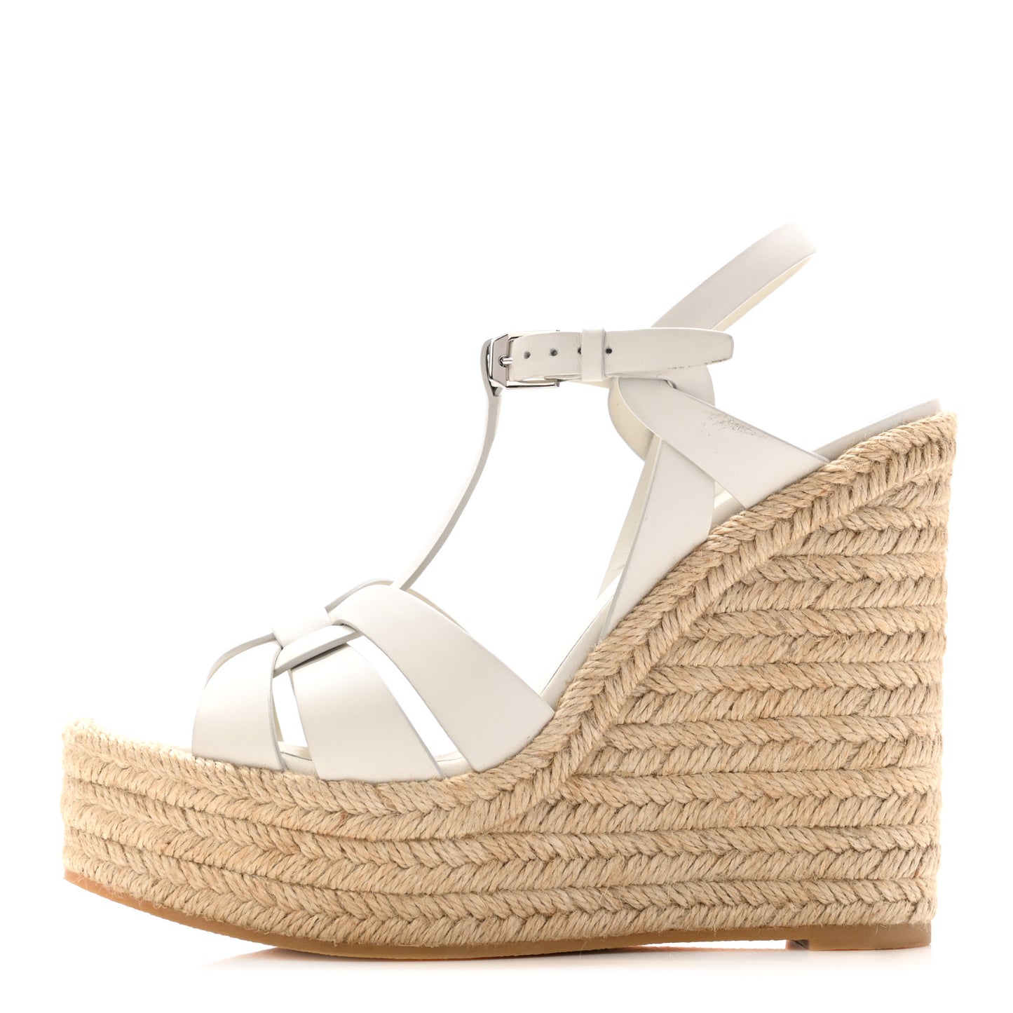 Calfskin Tribute 95 Platform Espadrille Wedge Sandals 40.5 Porcellana