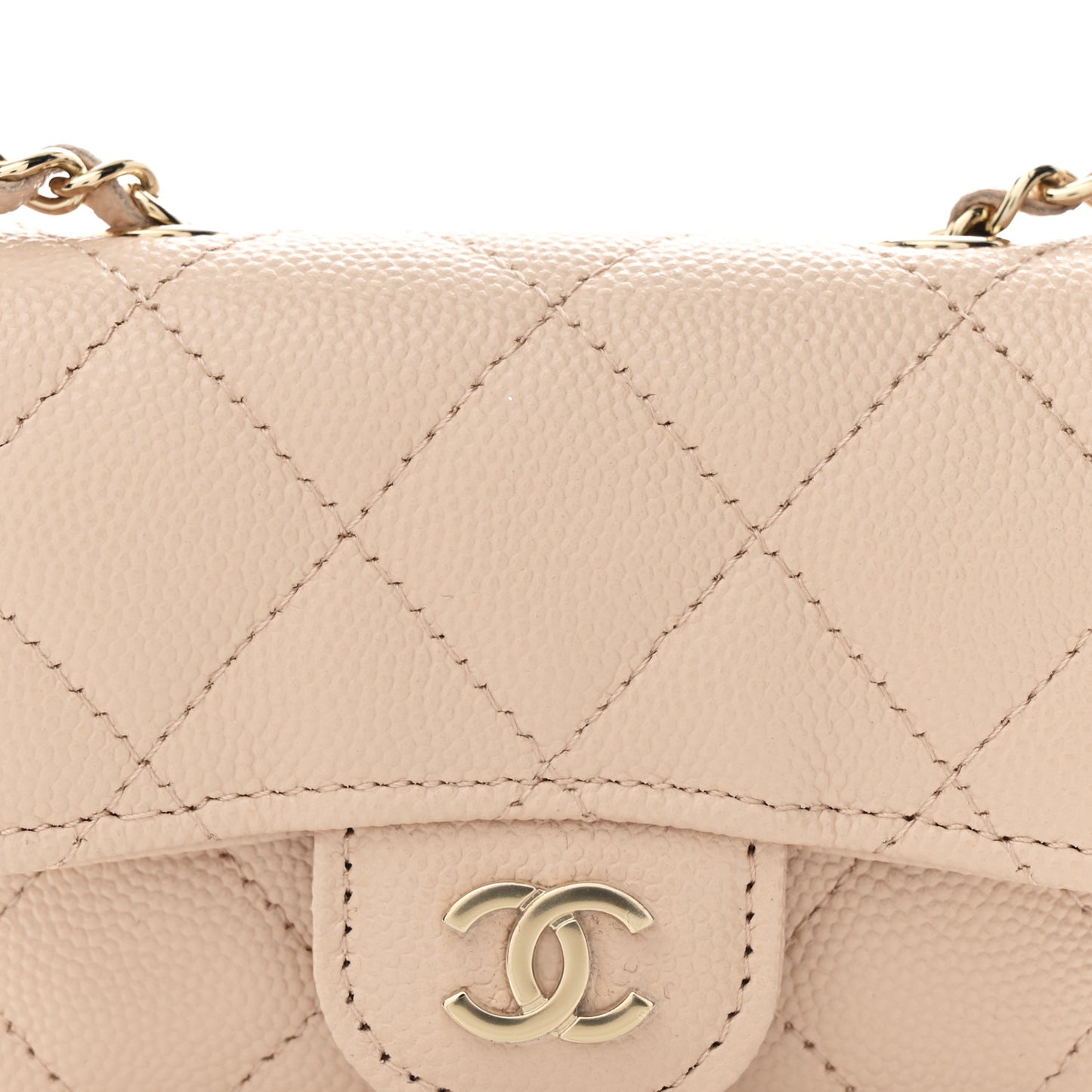 Caviar Quilted Mini Chain Belt Bag Light Beige