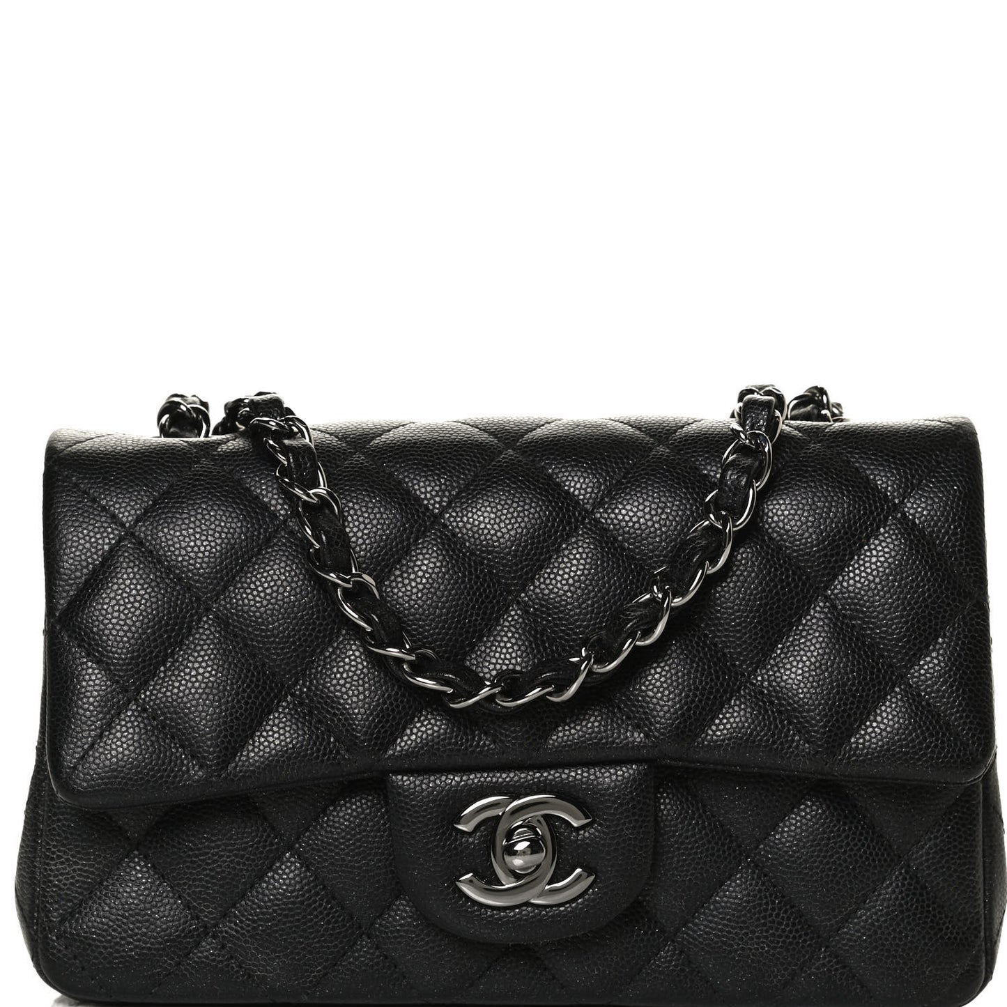 Iridescent Caviar Quilted Mini Rectangular Flap Black