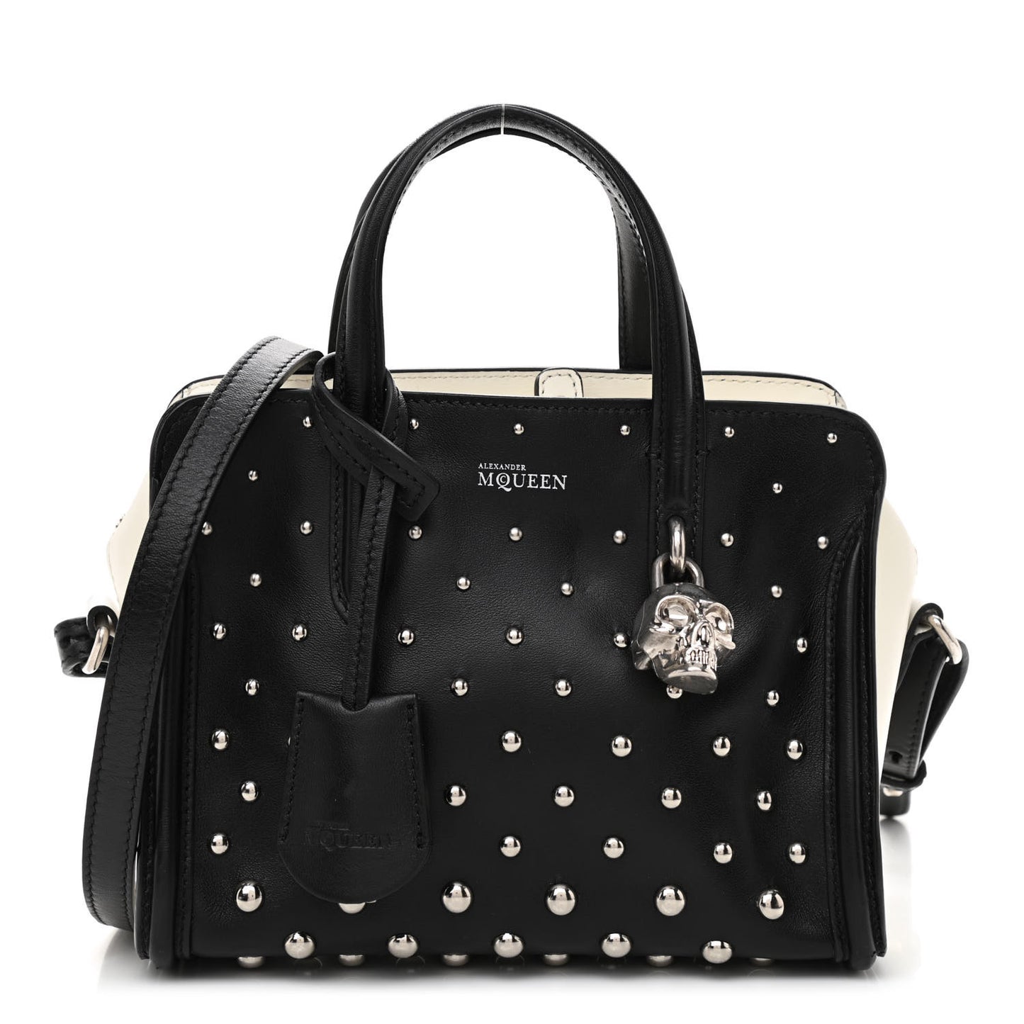 Calfskin Studded Mini Padlock Tote Black White