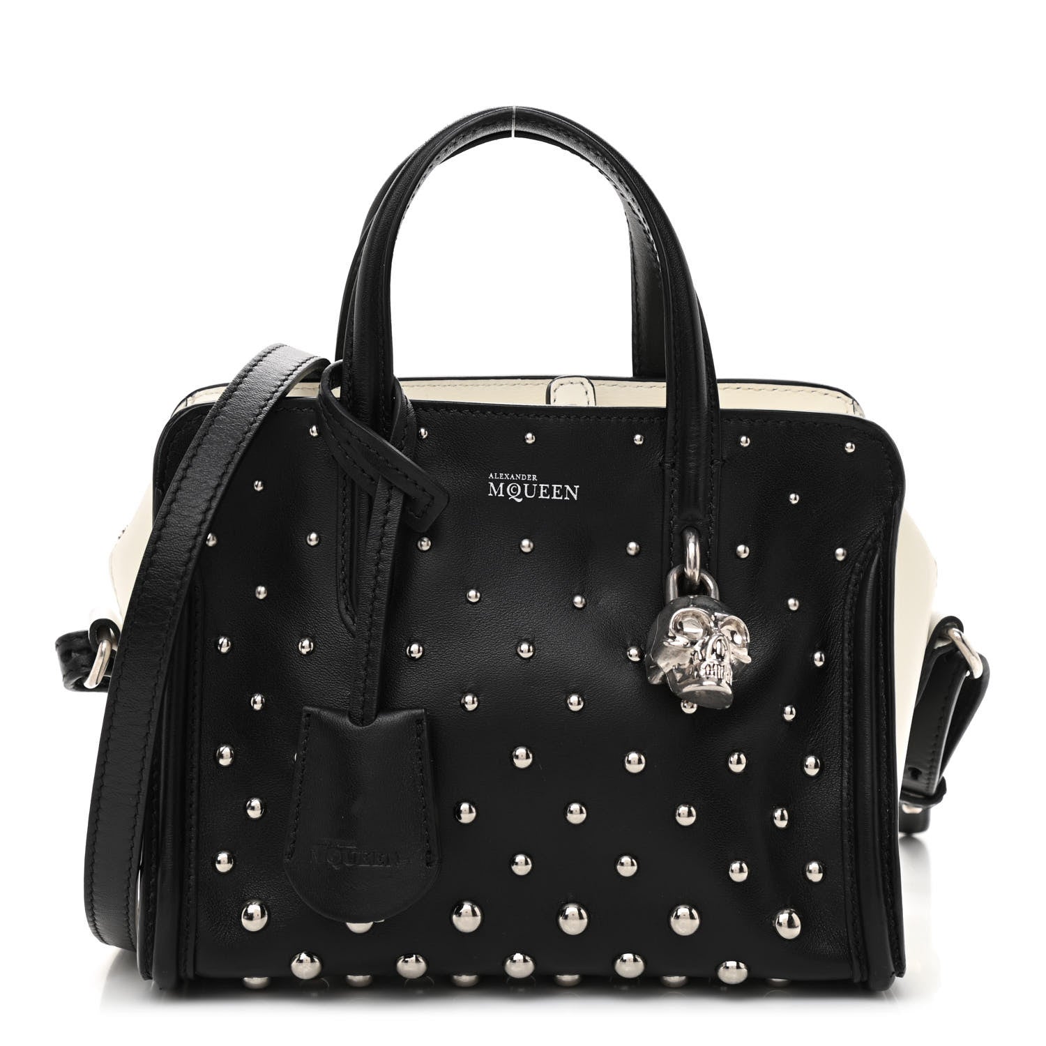 Alexander McQueen Calfskin Studded Mini Padlock Tote Black White 1 of 8