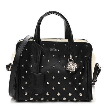 Alexander McQueen Calfskin Studded Mini Padlock Tote Black White 1 of 8