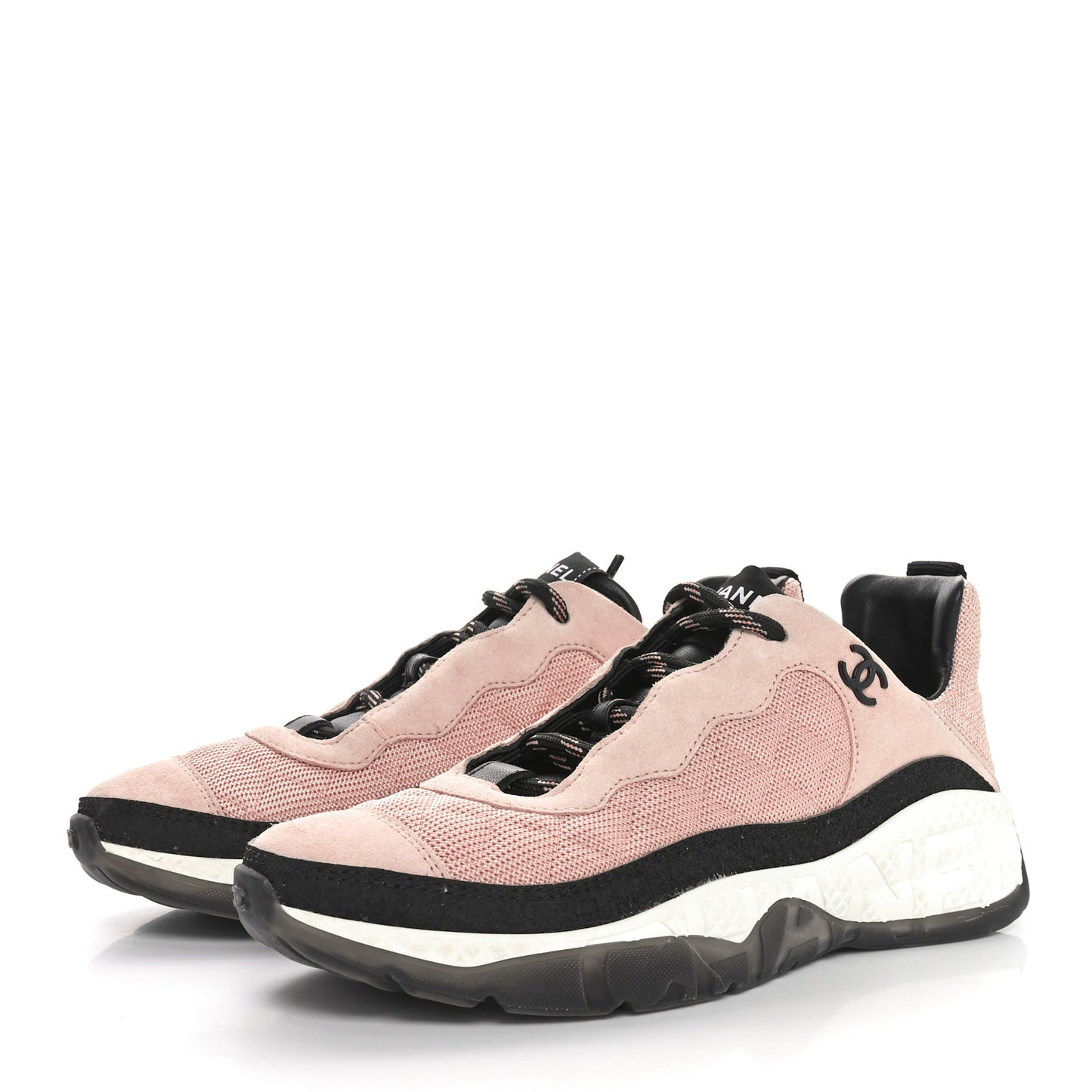 Mesh Suede Calfskin Quilted Sneakers 38 Pink Beige
