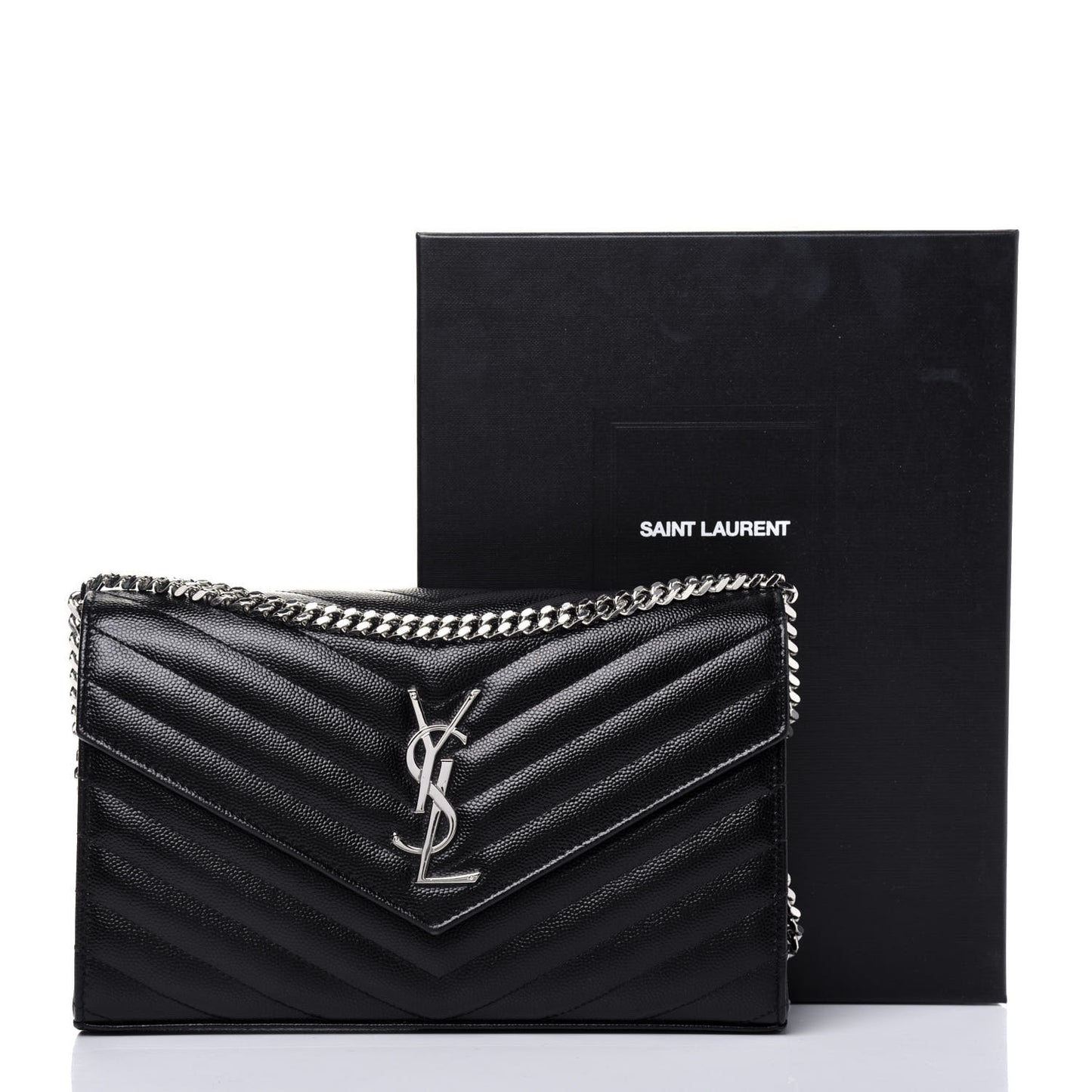 Grain De Poudre Matelasse Chevron Monogram Chain Wallet Black