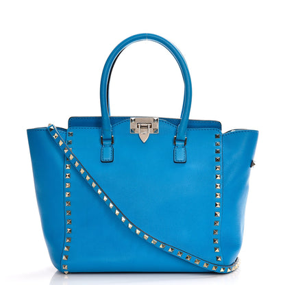 Valentino Garavani Vitello Rockstud Double Handle Tote Blue Fluo 1 of 9