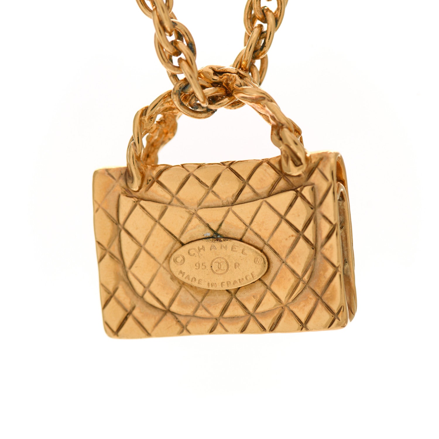Chanel Metal Chain Flap Bag Pendant Necklace Gold 4 of 4