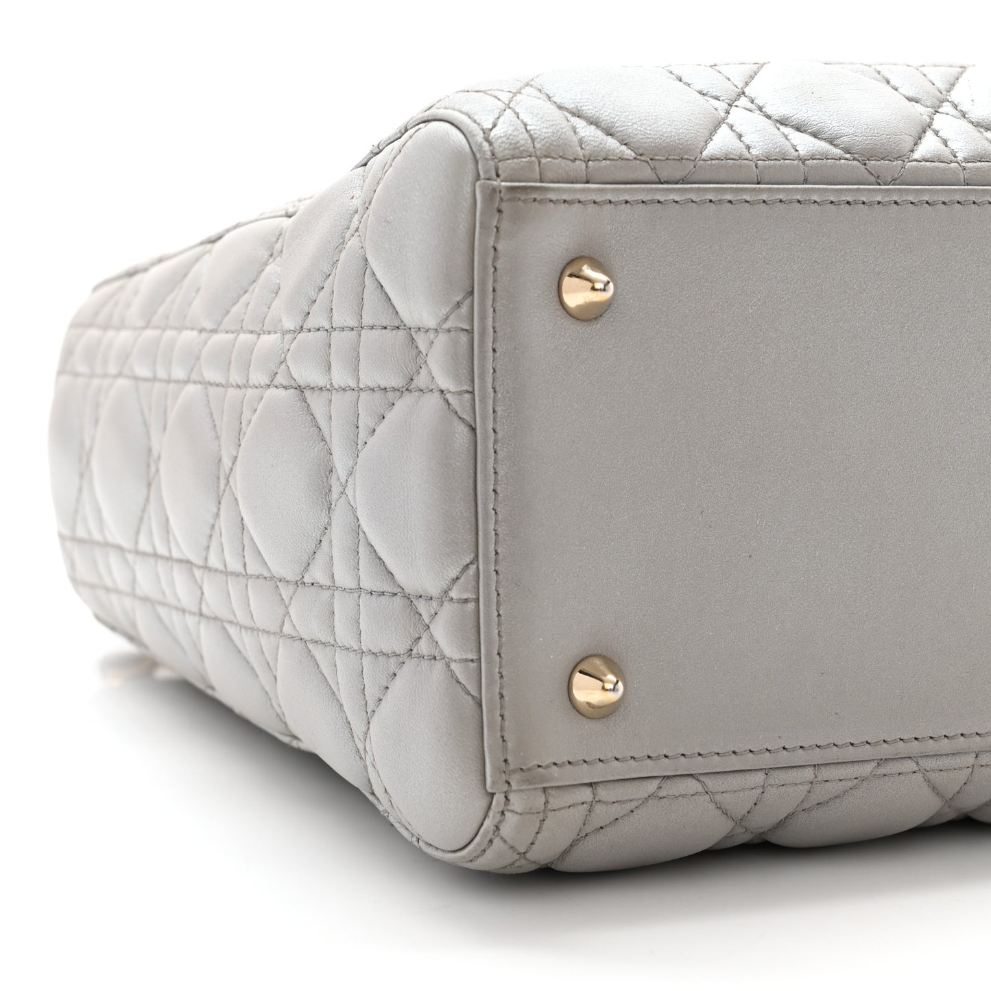 Metallic Lambskin Cannage Medium Lady Dior Silver