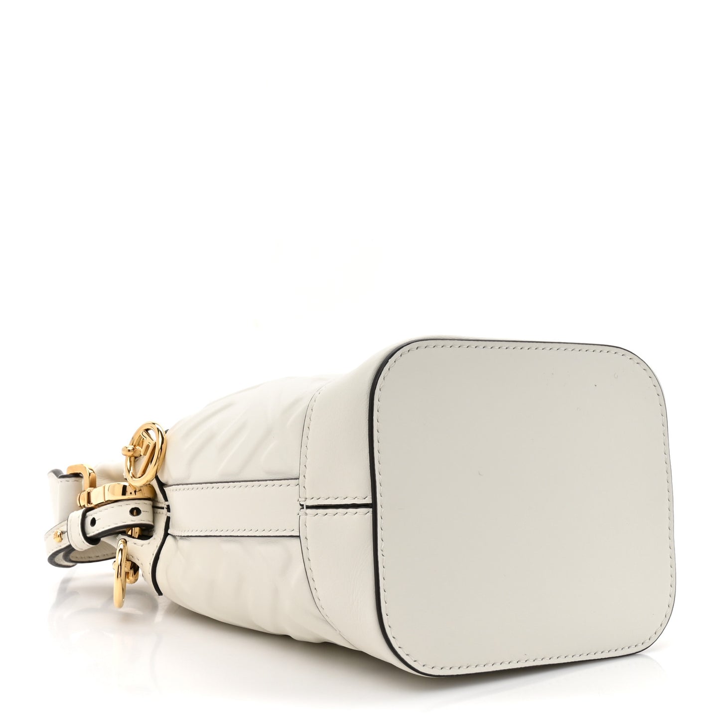 Vitello Liberty F is Fendi FF 1974 Embossed Mini Mon Tresor Bucket Bag White