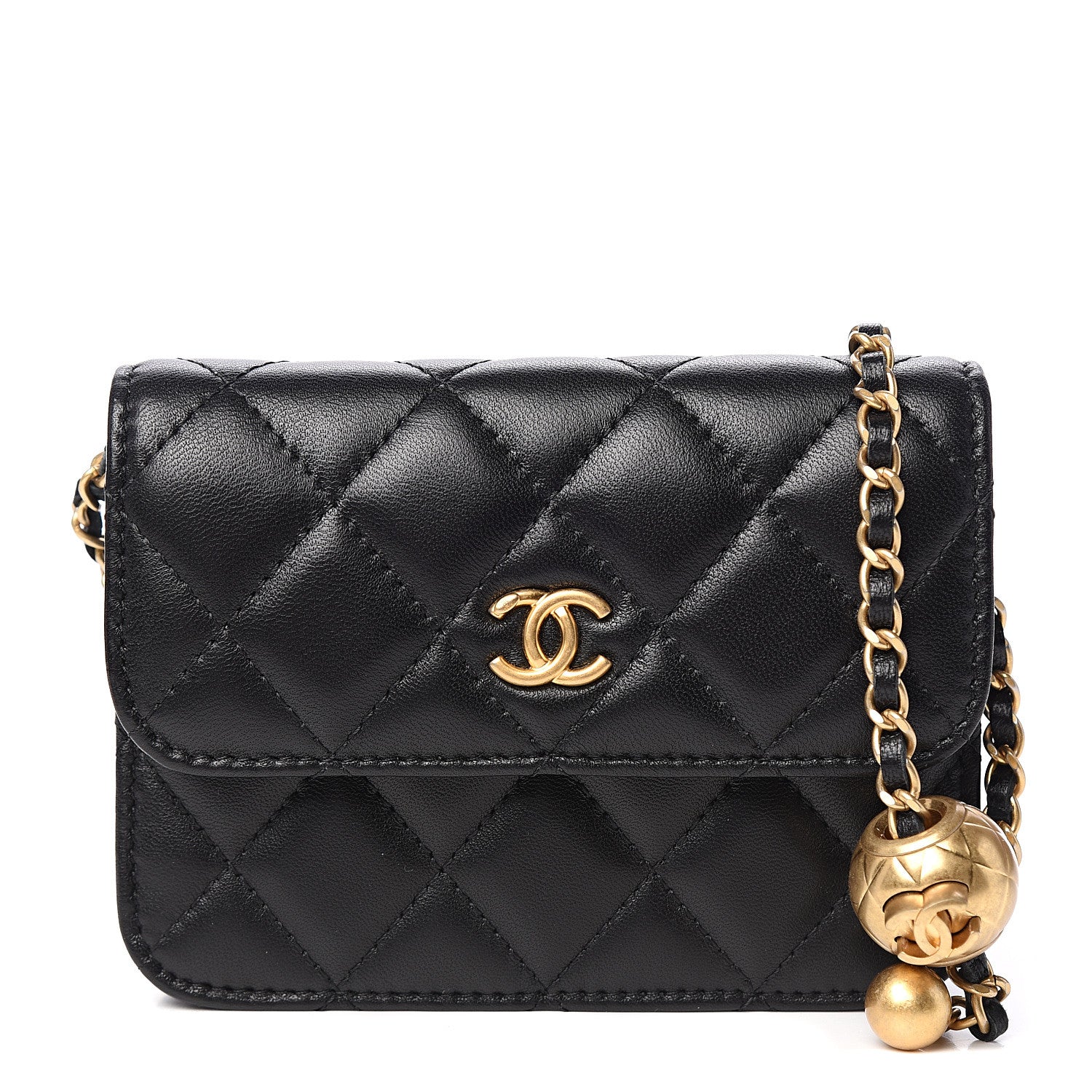 Chanel Lambskin Quilted Pearl Crush Clutch With Chain Black 1 of 10