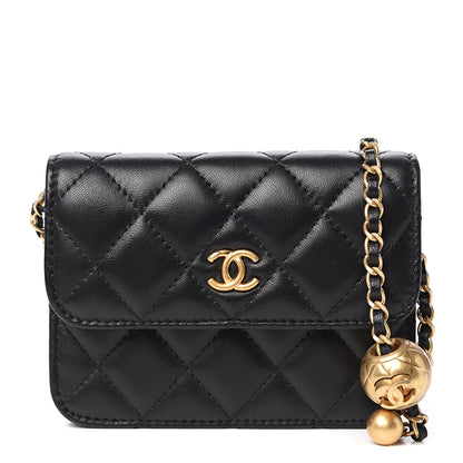 Chanel Lambskin Quilted Pearl Crush Clutch With Chain Black 1 of 10