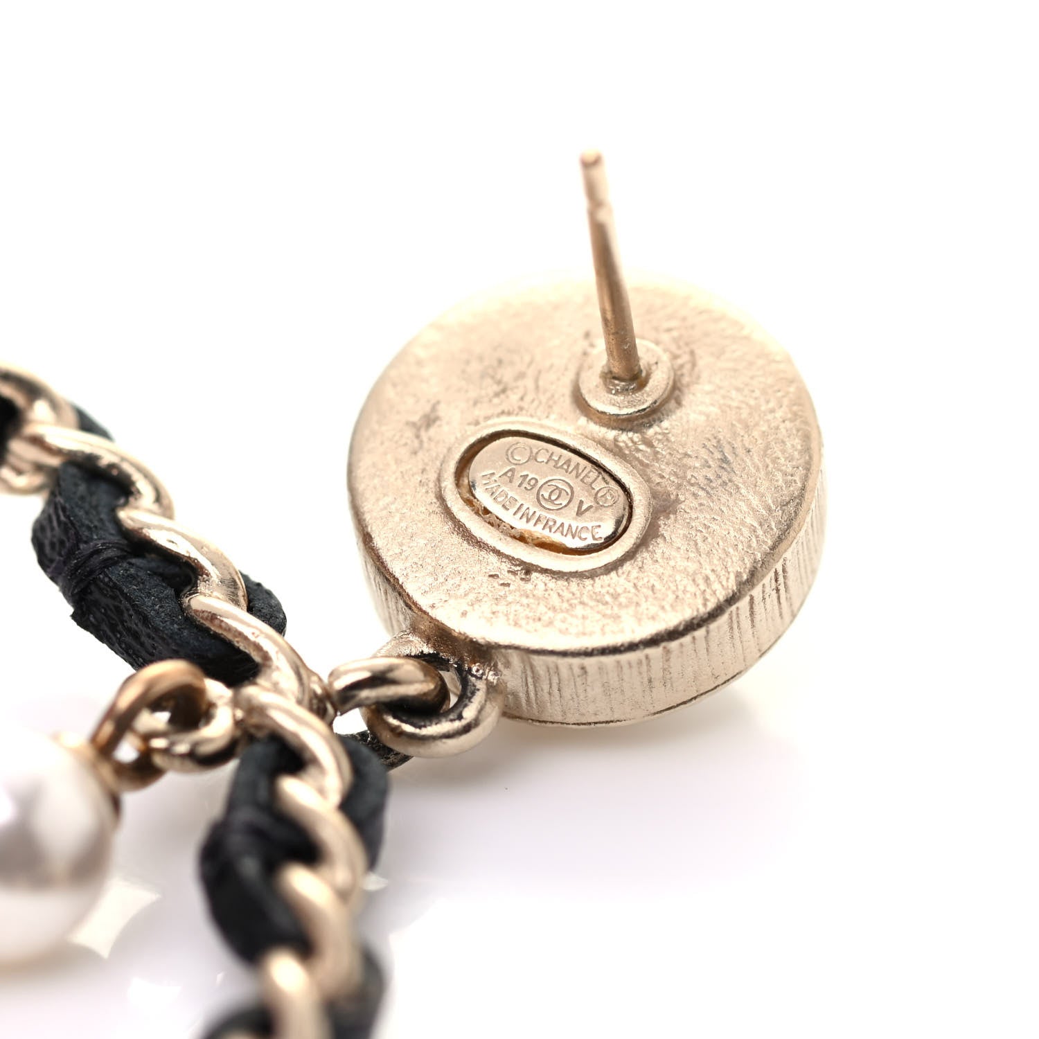 Chanel Lambskin Crystal Pearl CC Chain Hoop Earrings Gold Black 5 of 5