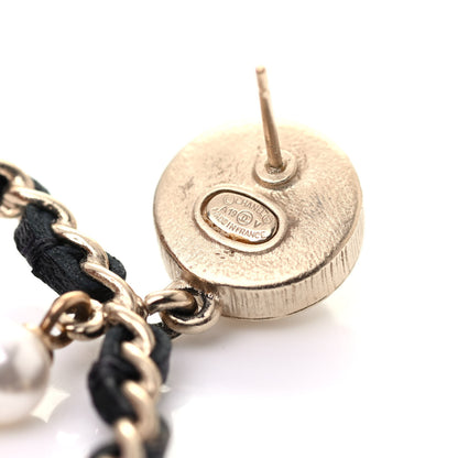 Chanel Lambskin Crystal Pearl CC Chain Hoop Earrings Gold Black 5 of 5