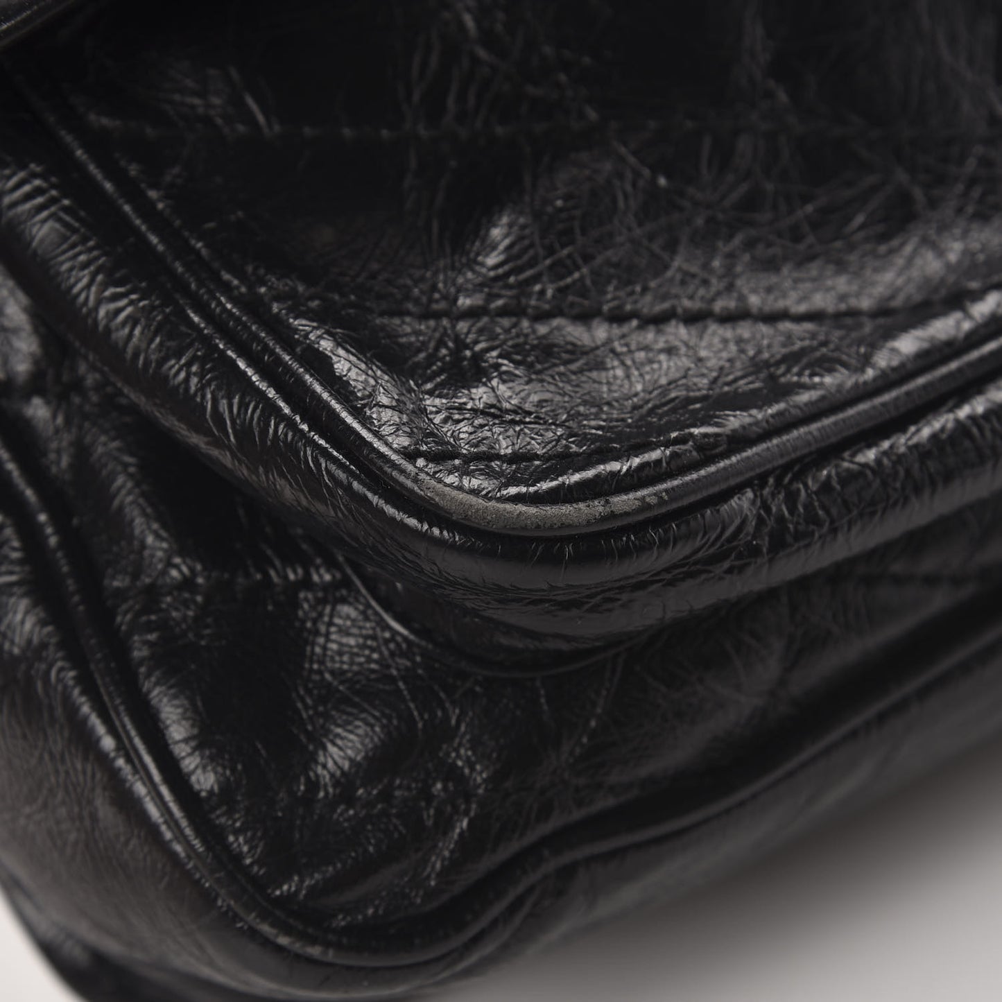 Crinkled Calfskin Matelasse Monogram Medium Niki Chain Satchel Black