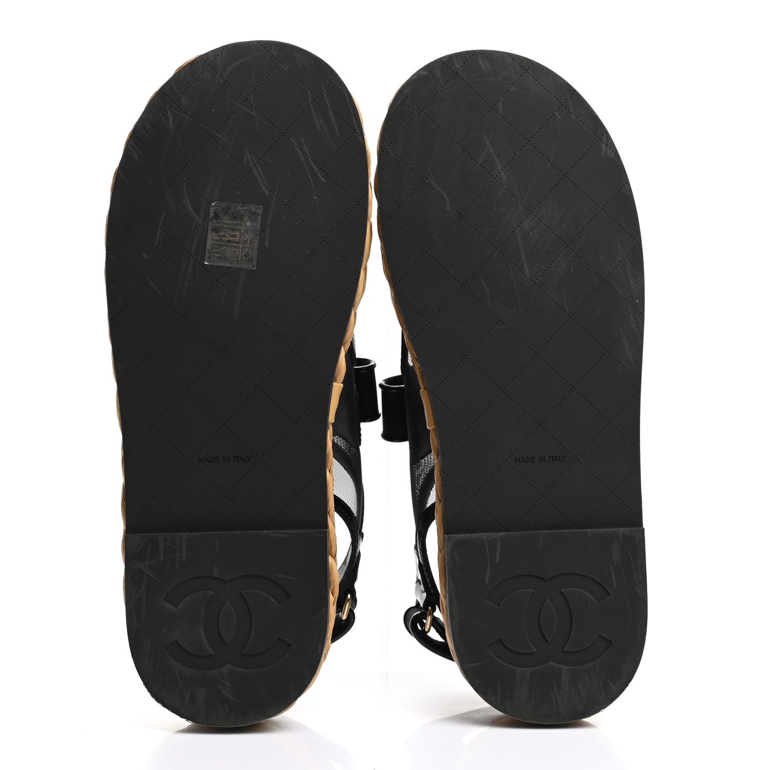 Chanel Mesh Patent Calfskin Velcro Dad Sandals 39 Black 5 of 10