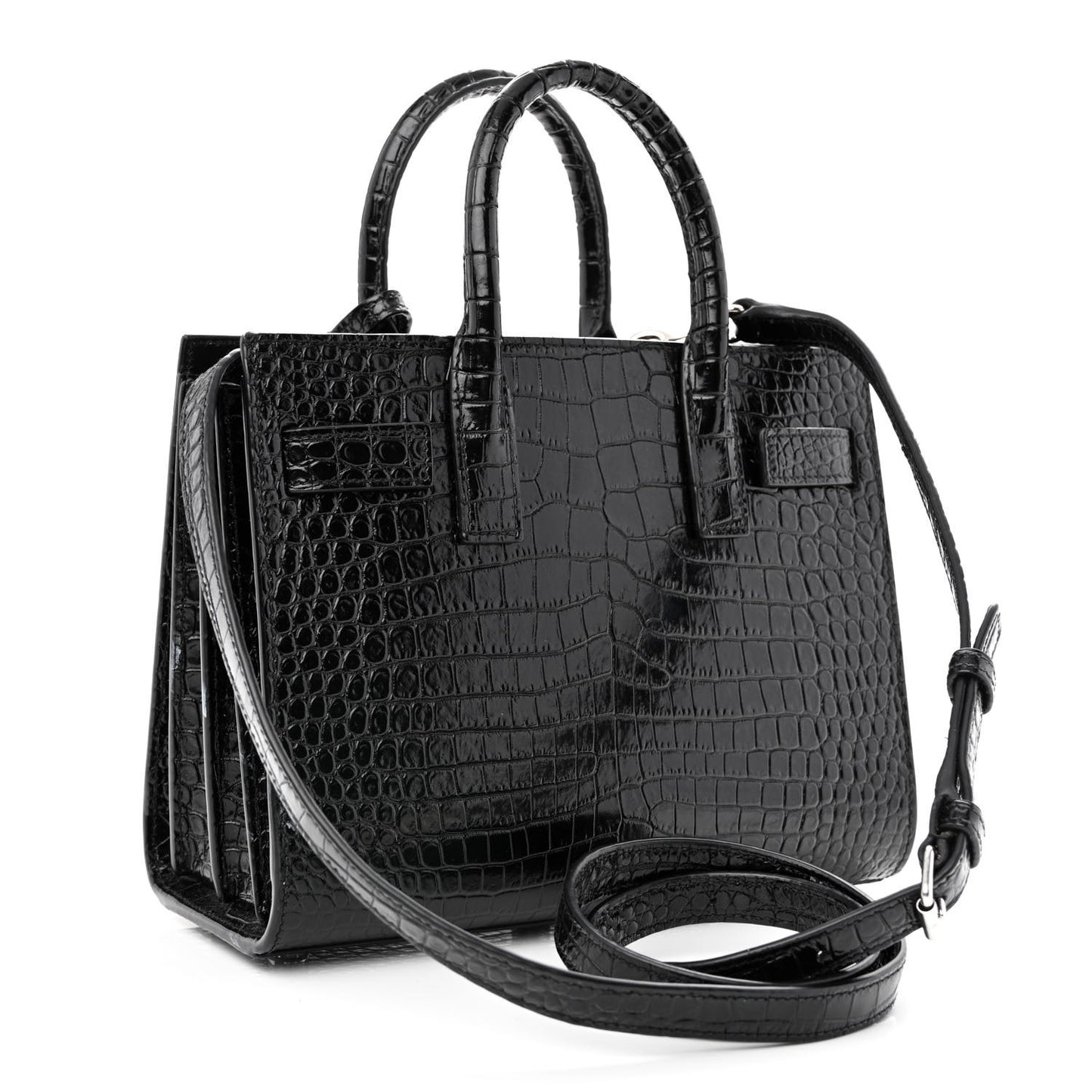 Calfskin Crocodile Embossed Nano Sac De Jour Black