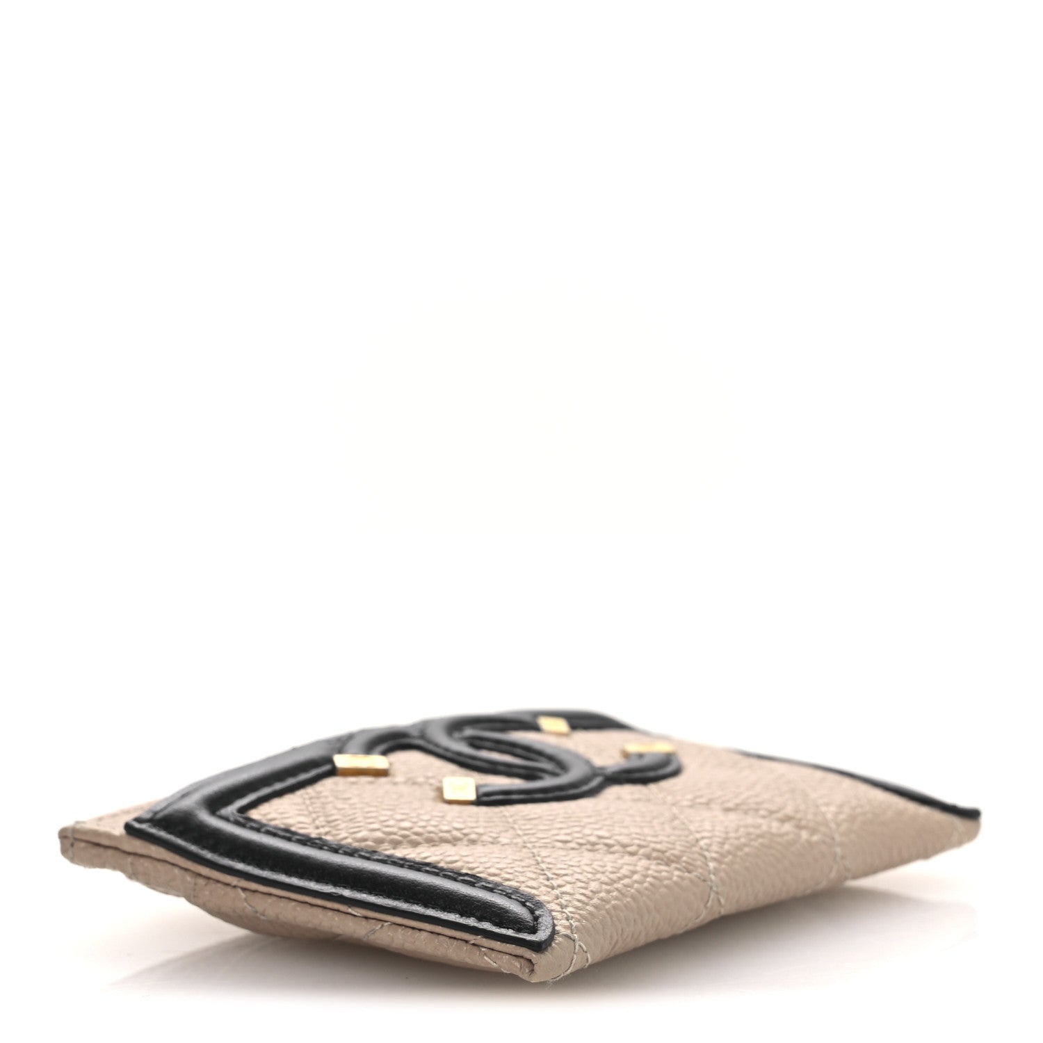 Chanel Caviar Quilted Filigree Card Holder Beige Black 4 of 8