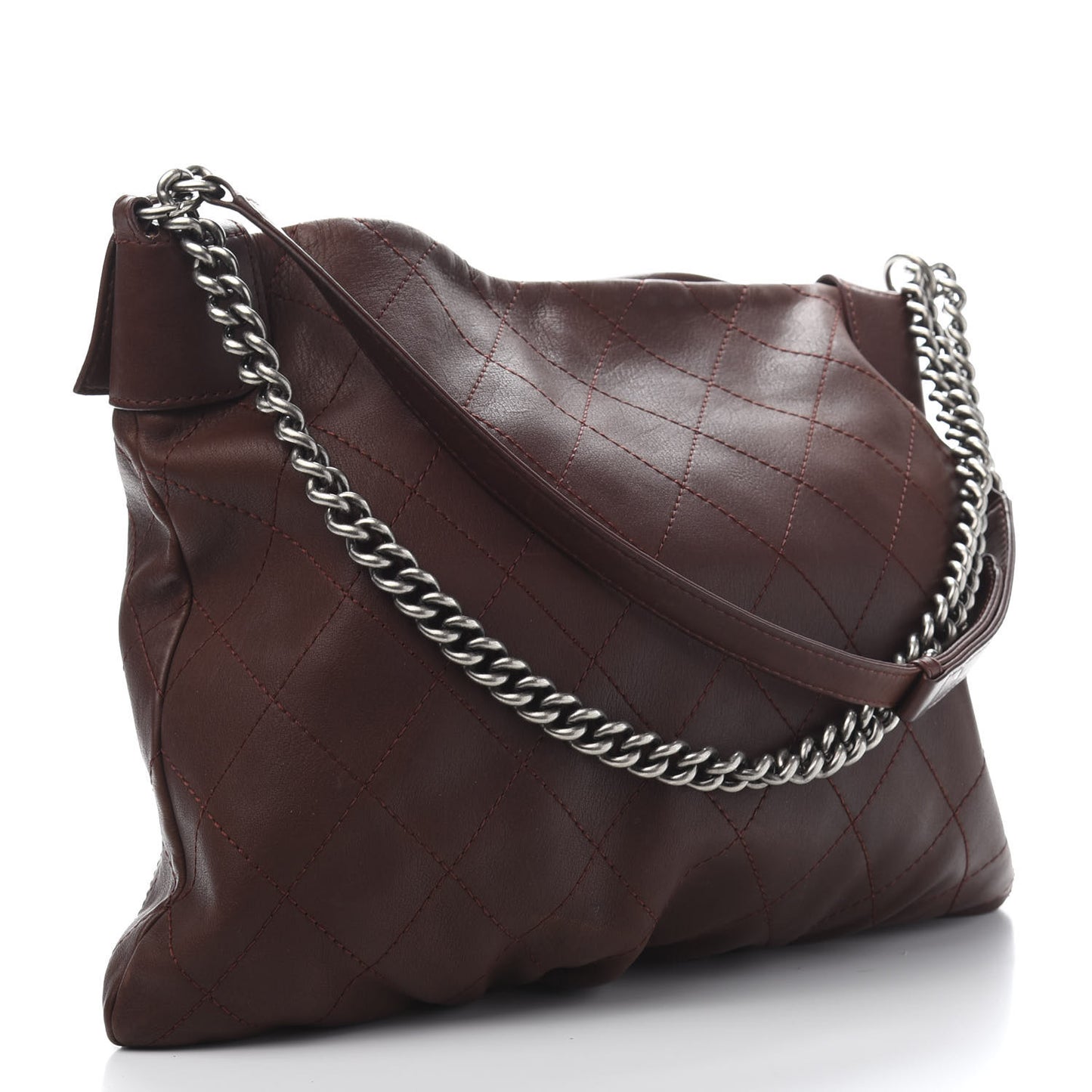 Calfskin Stitched Double Zip Hobo Brown