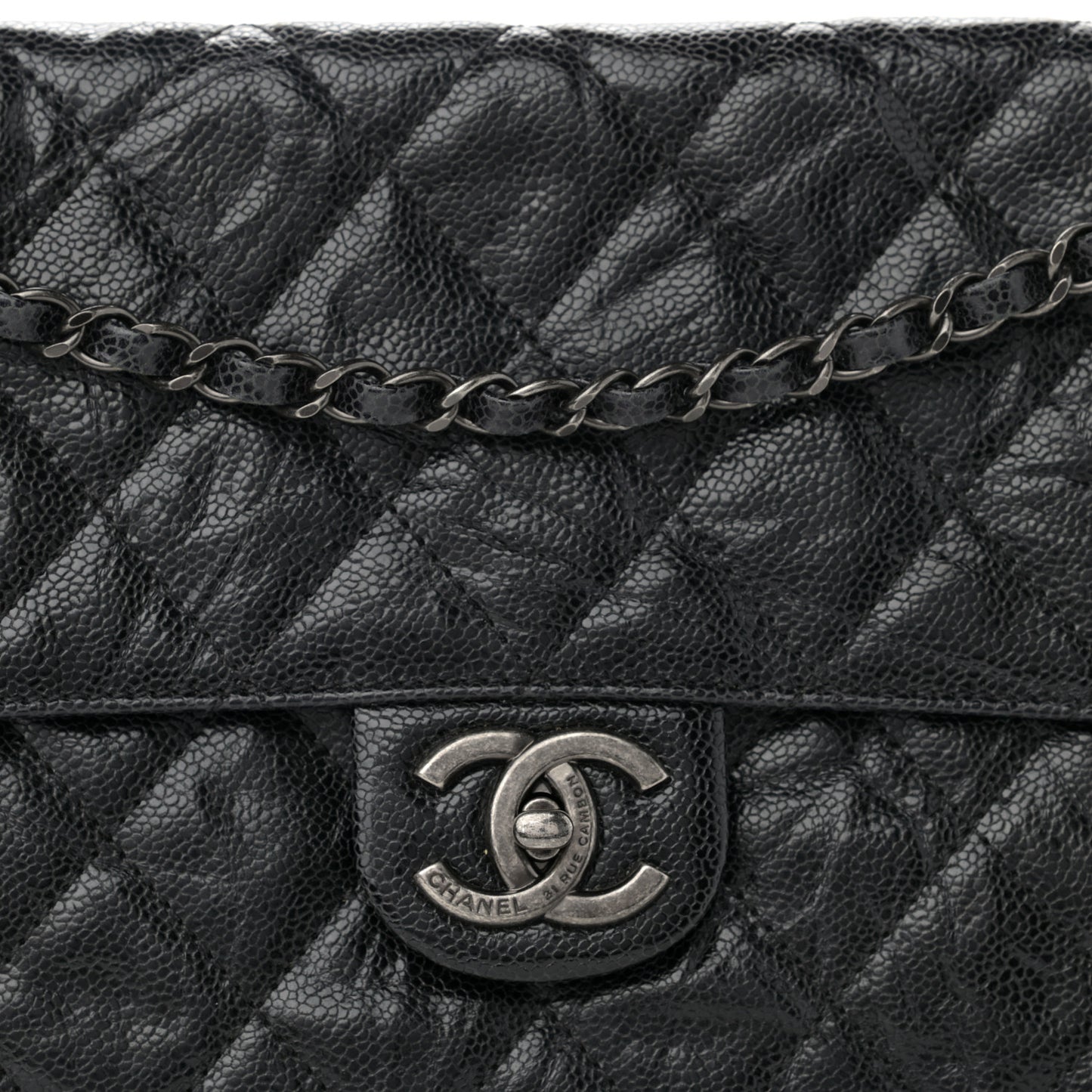 Crumpled Grained Calfskin Jumbo CC Crave Flap Black