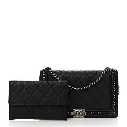 Chanel Calfskin Quilted Chain Around Boy Wallet On Removable Chain WOC Black 3 of 12