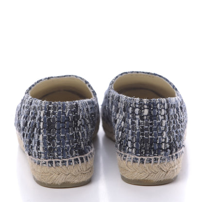 Chanel Metallic Tweed Lambskin CC Espadrilles 40 Blue Black Silver 7 of 11
