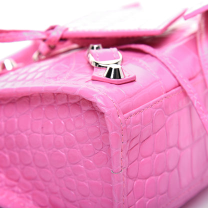 Balenciaga Shiny Supple Calfskin Crocodile Embossed Classic Silver Hardware Mini City Baby Pink 15 of 32