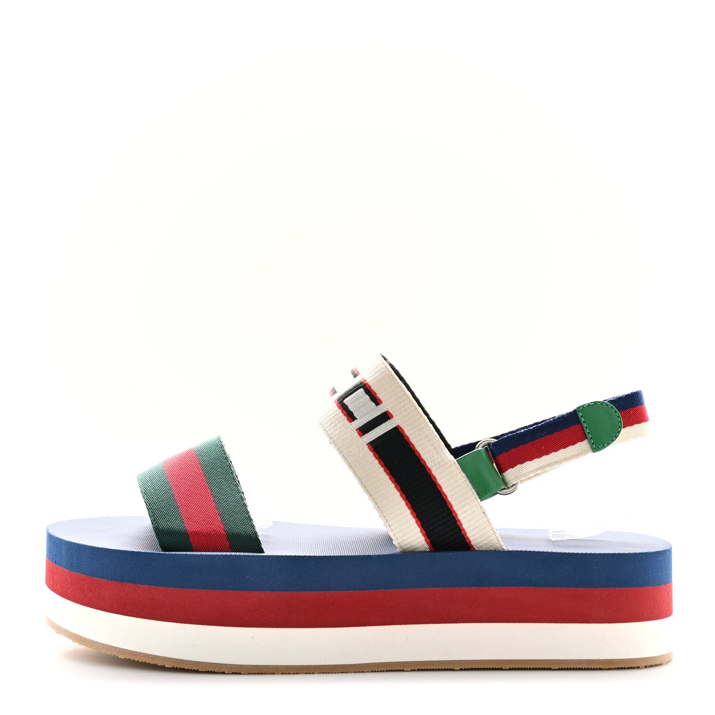 Nylon Stripe Logo Sylvie Web Platform Slingback Sandals 40 Green Red Ecru