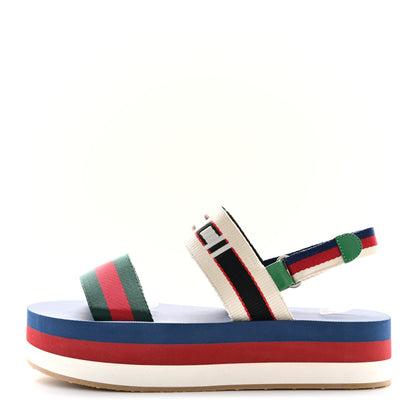 Gucci Nylon Stripe Logo Sylvie Web Platform Slingback Sandals 40 Green Red Ecru 1 of 11