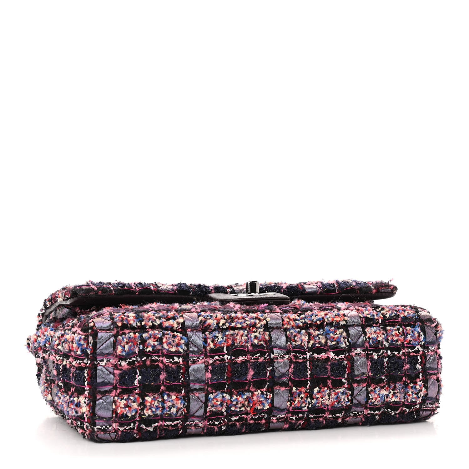 Chanel Tweed Quilted Medium Double Flap Dark Purple 4 of 10