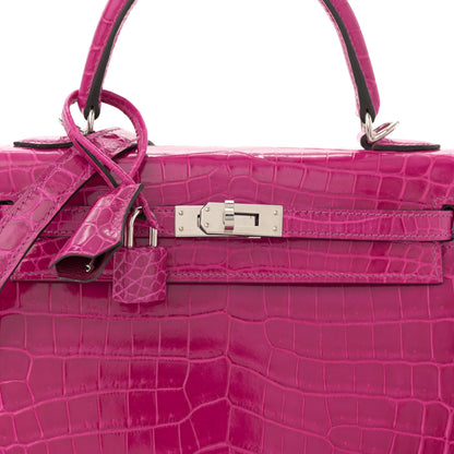 Hermes Shiny Niloticus Crocodile Kelly Sellier 25 Rose Pourpre 8 of 11