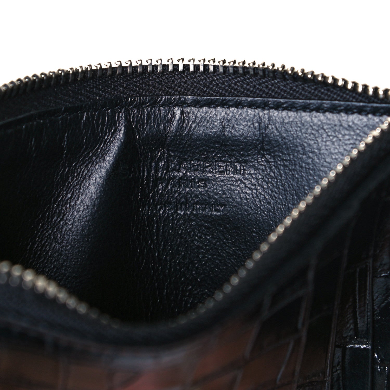 Saint Laurent Calfskin Crocodile Embossed 5 Fragments Zip Pouch Card Holder Black 7 of 10