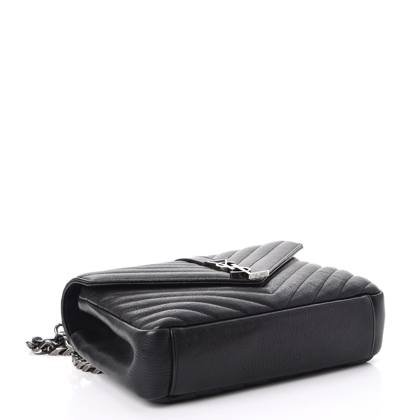 Sheepskin Matelasse Chevron Monogram Medium College Bag Black
