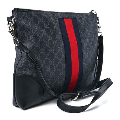 Gucci Soft GG Supreme Monogram Appia Calfskin Web East West Messenger Bag Black Grey 2 of 13
