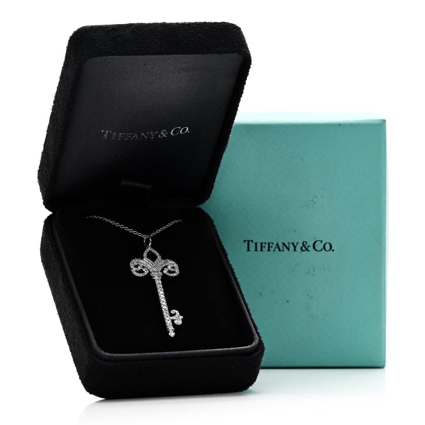 Platinum Diamond .37ct Fleur De Lis Key Pendant Necklace