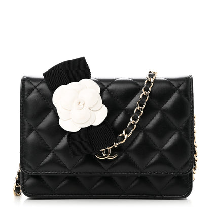Chanel Lambskin Quilted Mini Camellia Bow Wallet On Chain WOC Black 1 of 10
