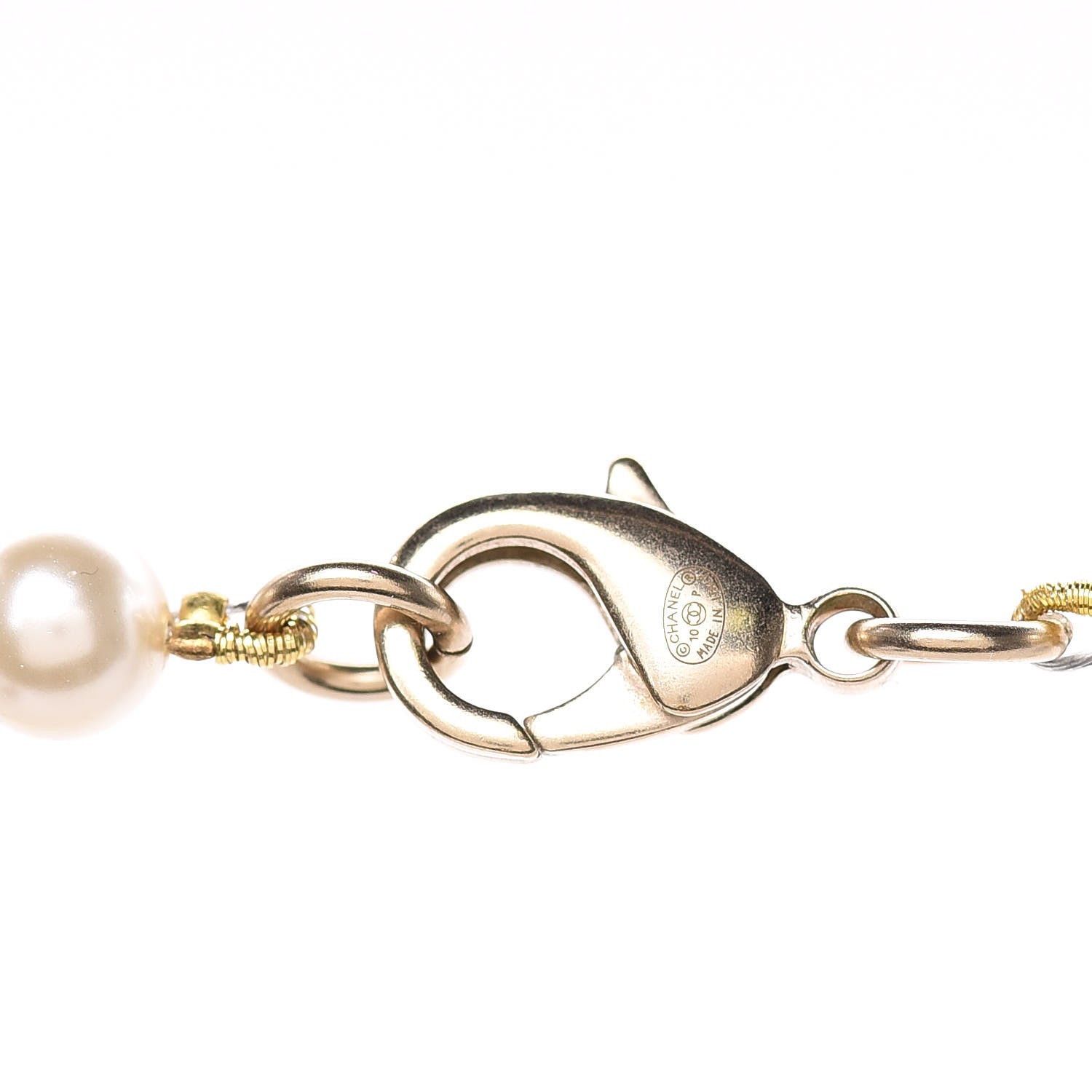 Chanel Crystal Pearl CC Short Necklace Light Gold 4 of 5