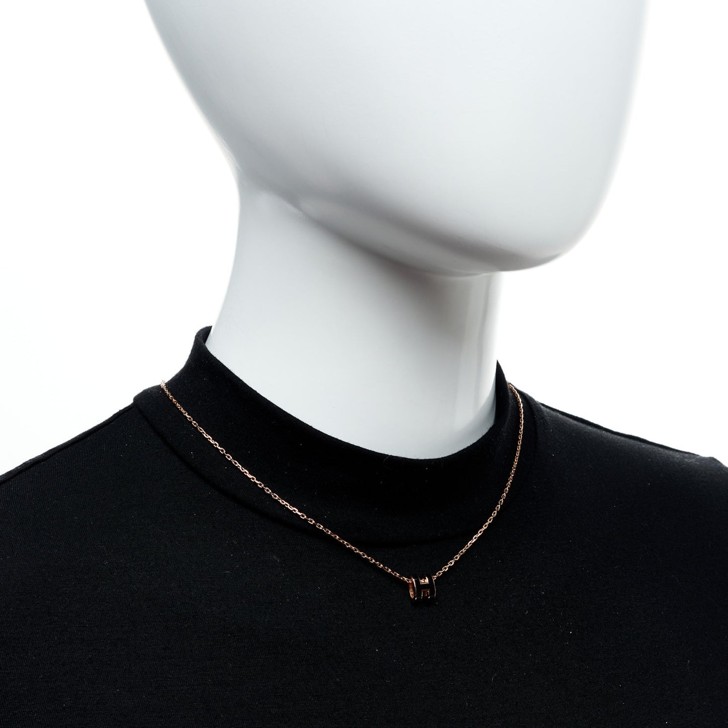 Lacquered Rose Gold Mini Pop H Pendant Necklace Black
