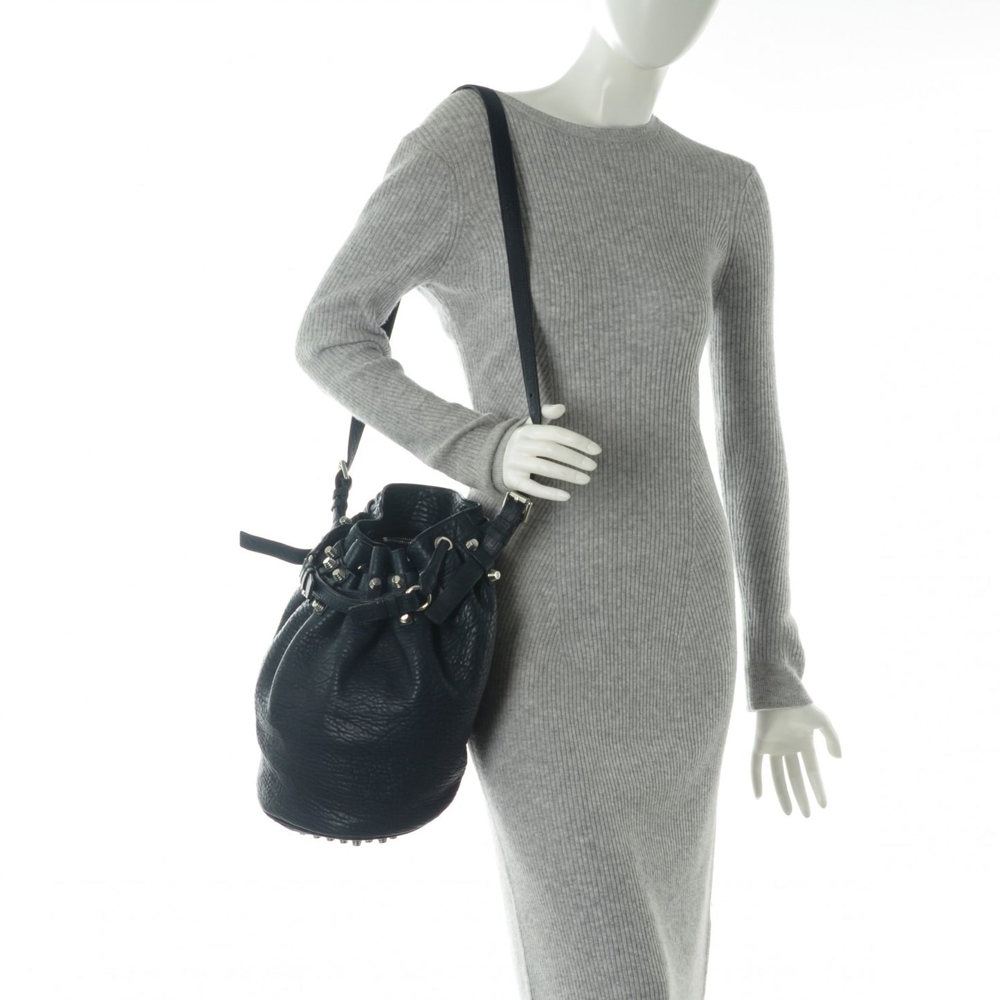 Pebbled Lambskin Diego Bucket Bag Neptune