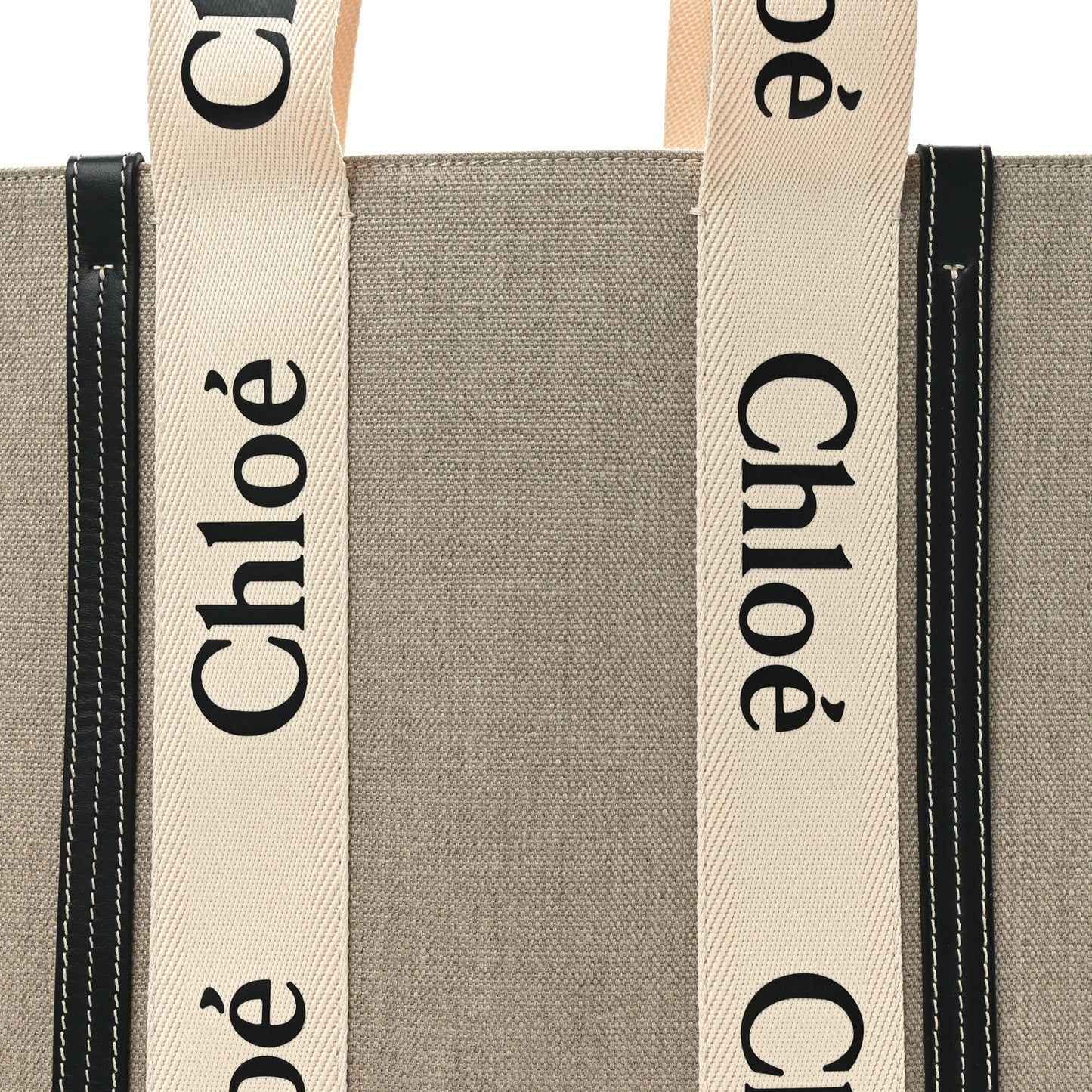 Linen Calfskin Large Woody Ribbon Tote White Blue