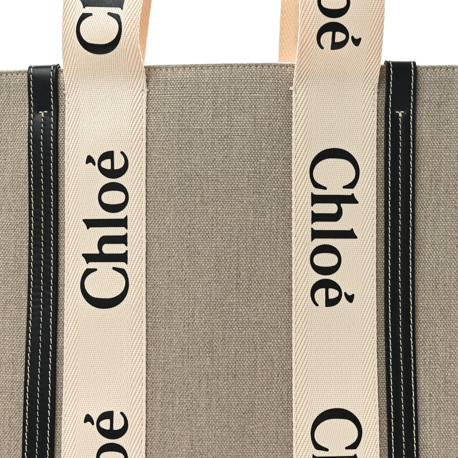 Chloe Linen Calfskin Large Woody Ribbon Tote White Blue 7 of 9